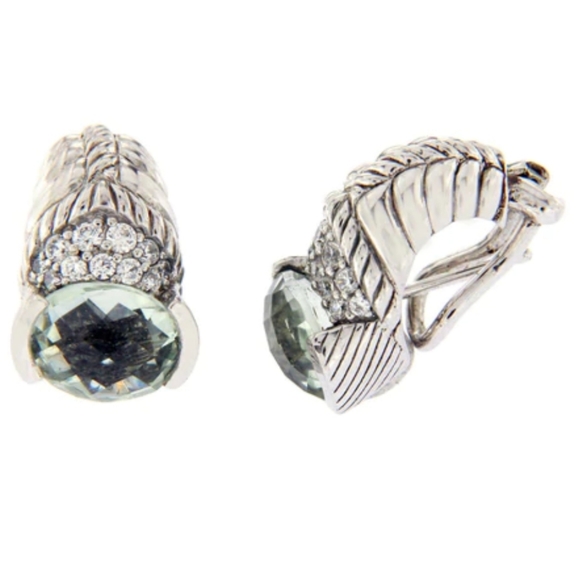 Green quartz Judith Ripka sterling silver crossover hoop earrings - Picture 10 of 11